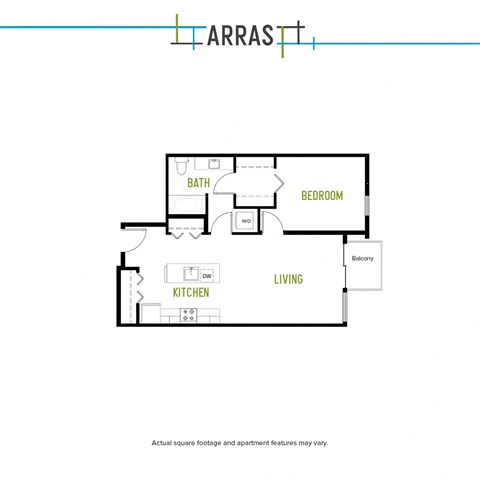 Floor plan for 1 bed, 1 bath, 718 sqft
